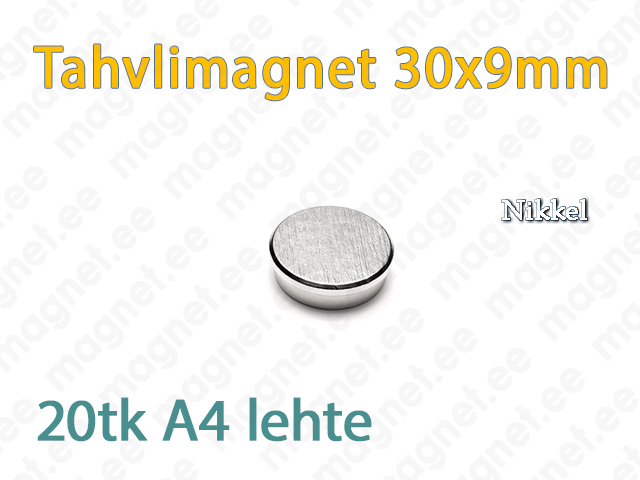 Tahvlimagnet D30x9mm, Metall, Nikkel