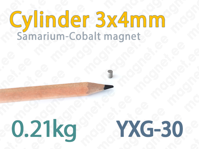 SmCo magnet Cylinder 3x4mm YXG30, Nickel coating