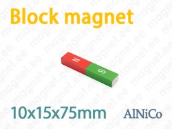 Block magnet 10x15x75mm, AlNiCo magnet