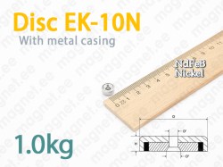 Countersink magnet, Disc EK-10N, Metal casing