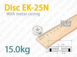 Countersink magnet, Disc EK-25N, Metal casing