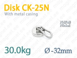 Magnet with Carabiner, Disc CK-30N, Nickel