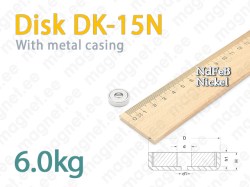 Magnet with cylindrical borehole, Disc DK-15N, Metal casing