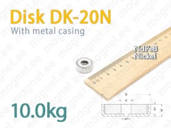 Magnet with cylindrical borehole, Disc DK-20N, Metal casing