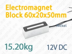 Electromagnet Block 60x20x50mm, 12V DC, Nickel