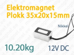 Elektromagnet Plokk 35x20x15mm, 12V DC, Nikkel