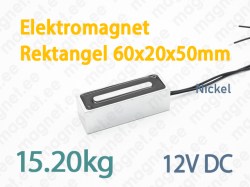 Elektromagnet Rektangel 60x20x50mm, 12V DC, Nickel