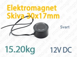 Elektromagnet Skiva 30x17mm, 12V DC, Svart