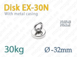 Magnet with eyelet, Disc EX-30N, Metal casing