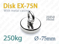Magnet with eyelet, Disc EX-75N, Metal casing