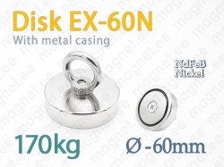 Magnet with eyelet, Disc EX-60N, Metal casing