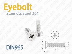 Flat head bolt with Cross head PH, DIN965, Stainless steel 304