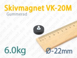 Gummerad med utvändig gänga Skivmagnet VK-20M, Svart