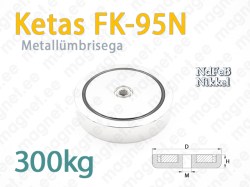 Sisekeermega magnet Ketas FK-95N, Metallümbrisega