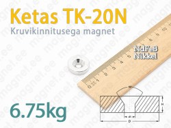 Kruviauguga magnet Ketas TK-25N, Nikkel, 25x5mm