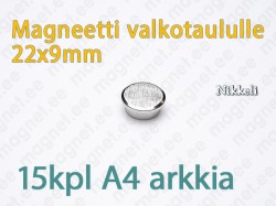 Magneetti valkotaululle D22x9mm, Metalli, Nikkeli