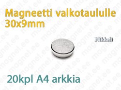 Magneetti valkotaululle D30x9mm, Metalli, Nikkeli