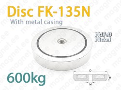 Magnet Disc FK-135N with internal thread, Metal casing