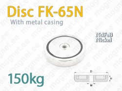 Magnet Disc FK-65N with internal thread, Metal casing