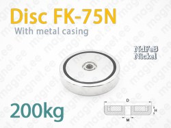 Magnet Disc FK-75N with internal thread, Metal casing