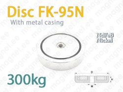 Magnet Disc FK-95N with internal thread, Metal casing