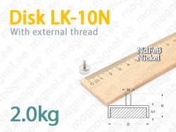 Magnet Disc LK-10N with external thread, Metal casing
