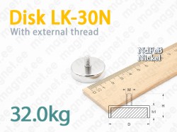 Magnet Disc LK-30N with external thread, Metal casing