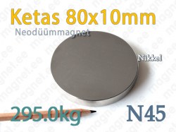 Neodüümmagnet Ketas 80x10mm, N45, Nikkel
