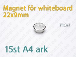 Magnet för Whiteboard D22x9mm, Metal, Nickelpläterad