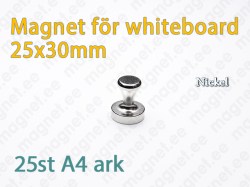 Magnet för Whiteboard D25x30mm, Metal, Nickelpläterad