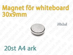 Magnet för Whiteboard D30x9mm, Metal, Nickelpläterad