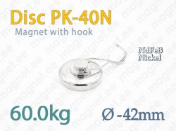 Magnet with Hook, Disc PK-40N, Nickel