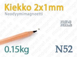 Kikkomagneettit: Neodyymimagneetti Kiekko 2x1mm, N52, Nikkeli