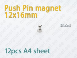 Push Pin magnet 12x16mm, Metal, Nickel