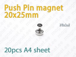 Push Pin magnet 20x25mm, Metal, Nickel