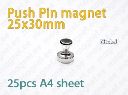 Push Pin magnet 25x30mm, Metal, Nickel