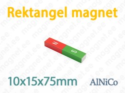 Rektangel 10x15x75mm, AlNiCo magnet