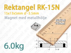Rektangel magnet med försänkt hål RK-15N, Metallhölje