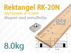 Rektangel magnet med försänkt hål RK-20N, Metallhölje