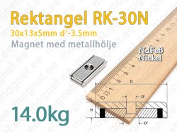 Rektangel magnet med försänkt hål RK-30N, Metallhölje