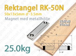 Magnet med försänkt hål Rektangulär RK-50N, Metallhölje