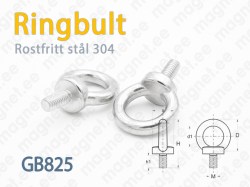 Ringbult (Lyftbult) GB825, Rostfritt stål 304