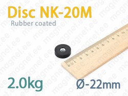 Rubber coated magnet with countersink, Disc NK-20M, Black