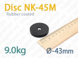 Rubber coated magnet with countersink, Disc NK-45M, Black