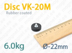 Rubber coated magnet, Disc VK-20M, Black
