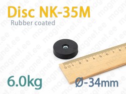 Rubber coated magnet with countersink, Disc NK-35M, Black