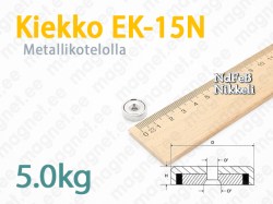 Ruuvikiinnityksellä magneetti, Kiekko EK-15N, Metallikotelolla