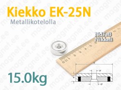 Ruuvikiinnityksellä magneetti, Kiekko EK-25N, Metallikotelolla