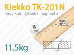 Ruuvikiinnityksellä magneetti, Kiekko TK-201N, Nikkeli