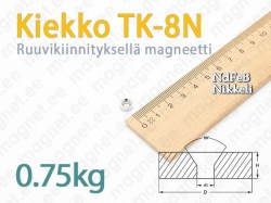 Ruuvikiinnityksellä magneetti, Kiekko TK-8N, Nikkeli